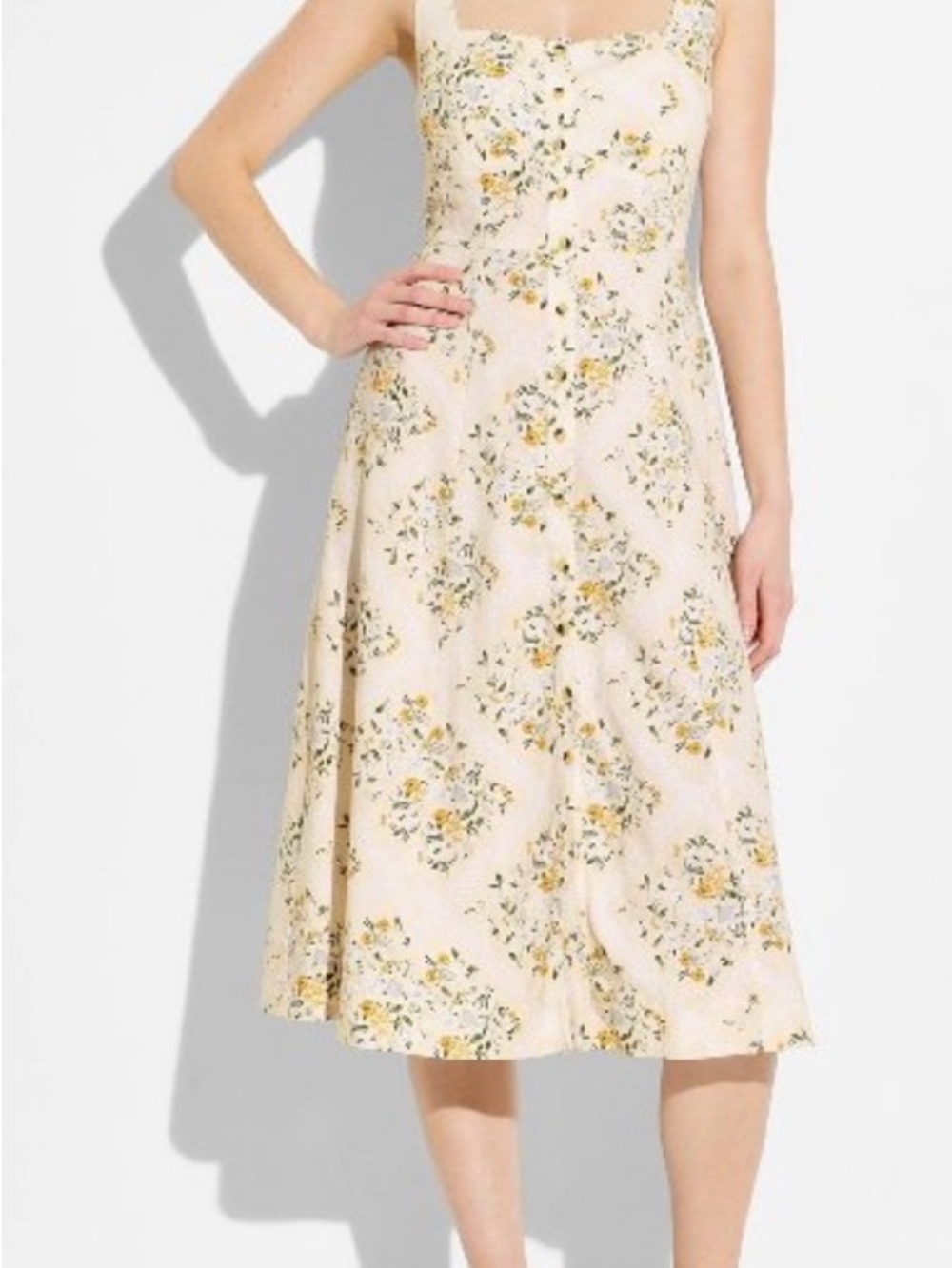 wild fable Cream Floral Square-Neck Midi Dress